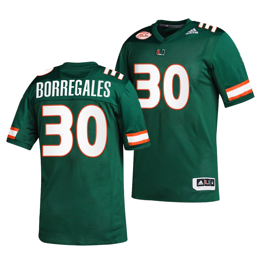 Miami Hurricanes Andres Borregales 30 Green -22 College Jersey Men 8XPDJGXV