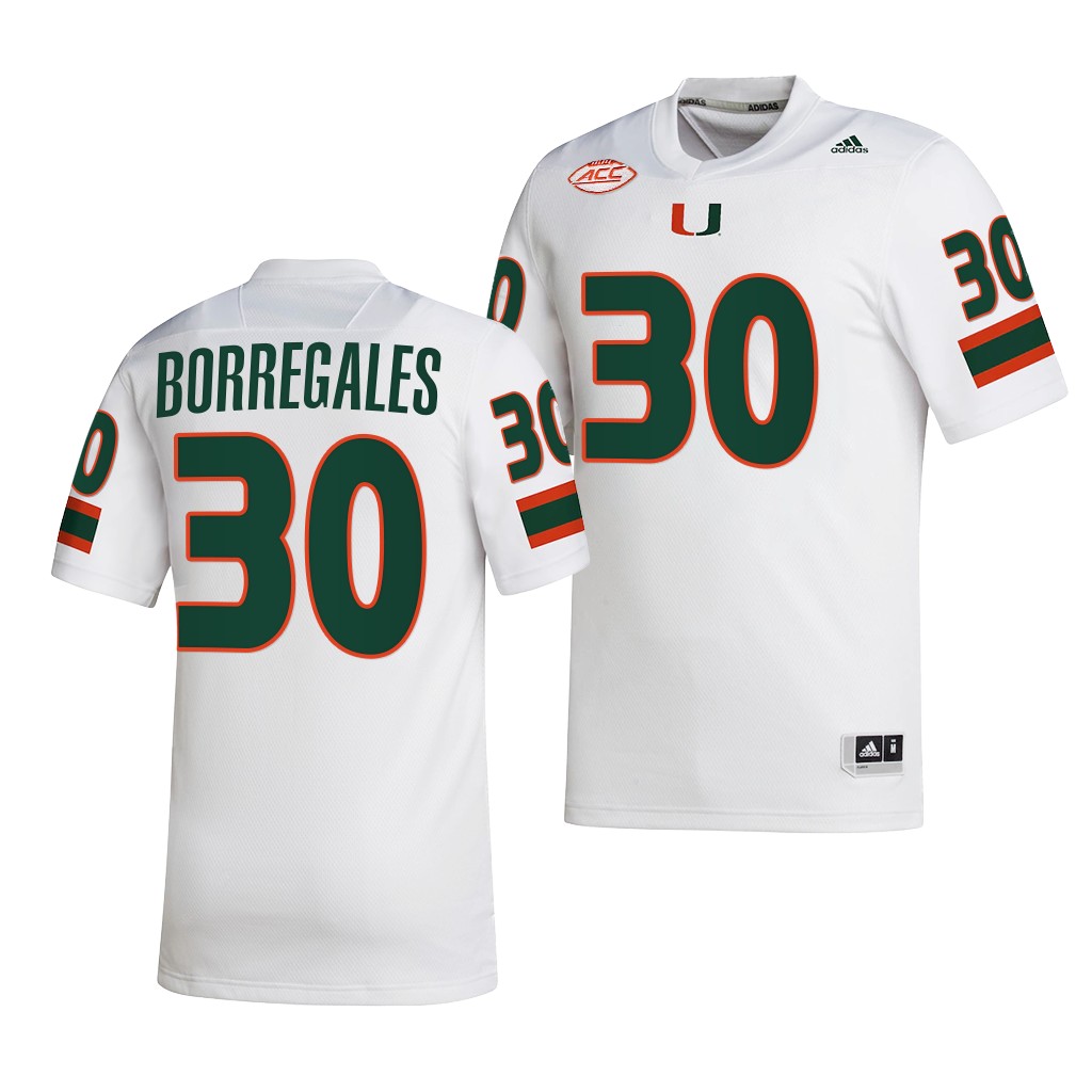 Miami Hurricanes Andres Borregales Jersey 2022-23 College White #30 NIL Shirt TE0VKGXV