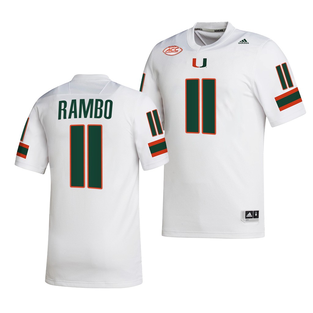 Miami Hurricanes Charleston Rambo Jersey 2022-23 College White #11 NIL Shirt ZOKLQGXV