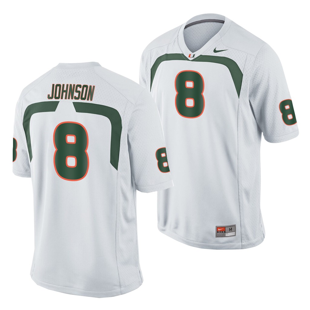 Miami Hurricanes Duke Johnson White Game College Jersey JXFRDGXV
