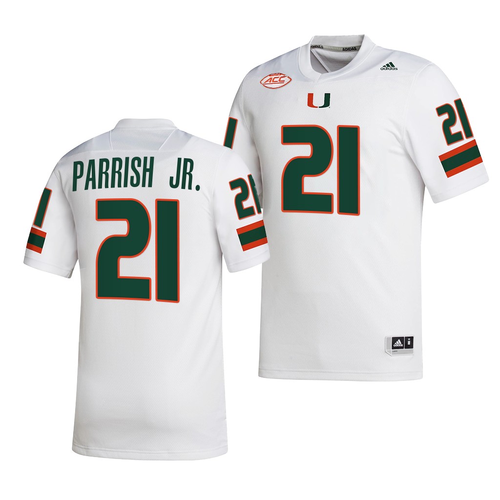 Miami Hurricanes Henry Parrish Jr. Jersey 2022-23 College White #21 NIL Shirt 9CIETGXV