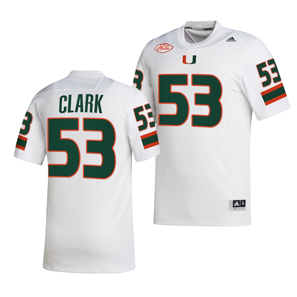 Miami Hurricanes Jakai Clark Jersey 2022-23 College White #53 NIL Shirt HMKV8GXV