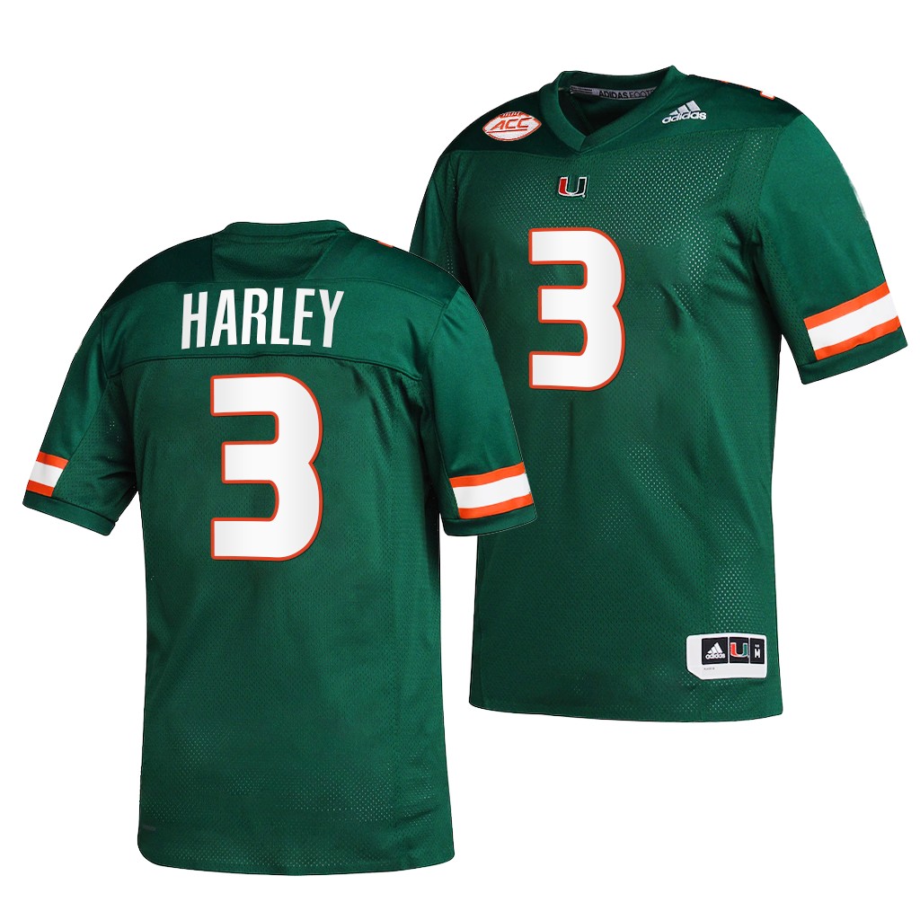 Miami Hurricanes Mike Harley 3 Green -22 College Jersey Men 0PMPUGXV