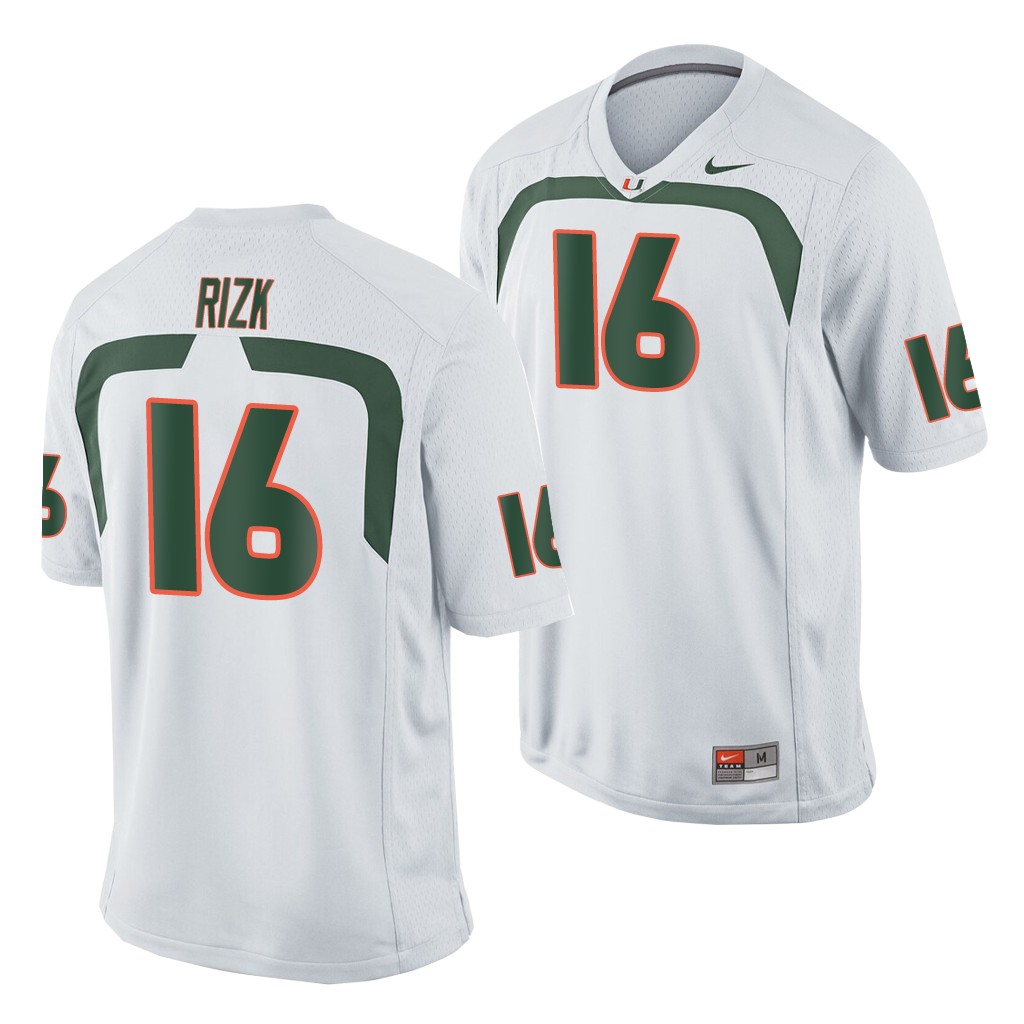 Miami Hurricanes Ryan Rizk White Game College Jersey RSZVSGXV