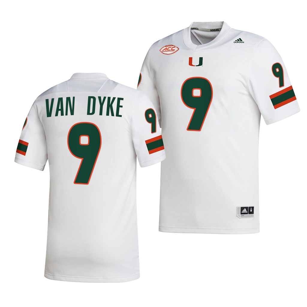 Miami Hurricanes Tyler Van Dyke Jersey 2022-23 College White #9 NIL Shirt BYBEDGXV