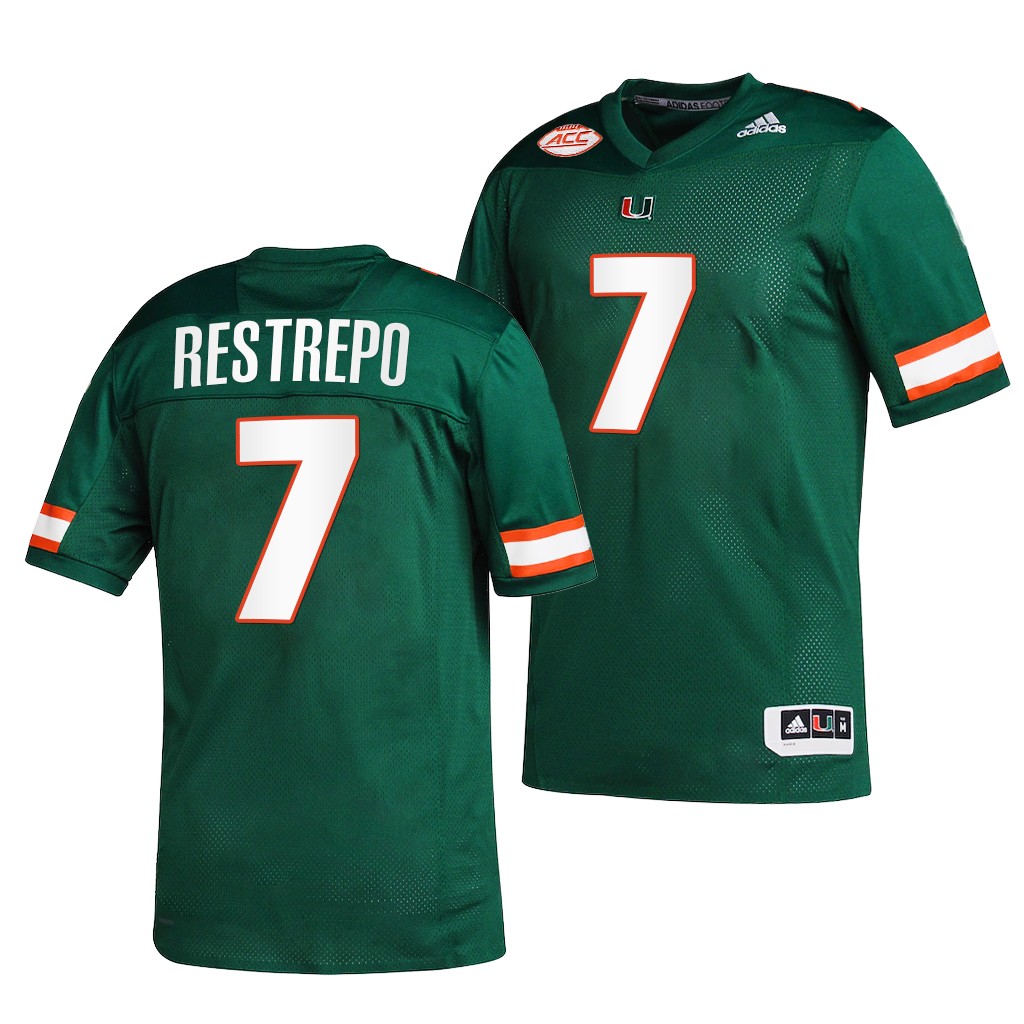 Miami Hurricanes Xavier Restrepo 7 Green -22 College Jersey Men MUIEDGXV