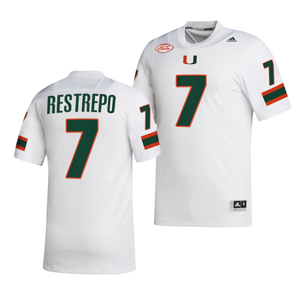 Miami Hurricanes Xavier Restrepo Jersey 2022-23 College White #7 NIL Shirt G32QZGXV