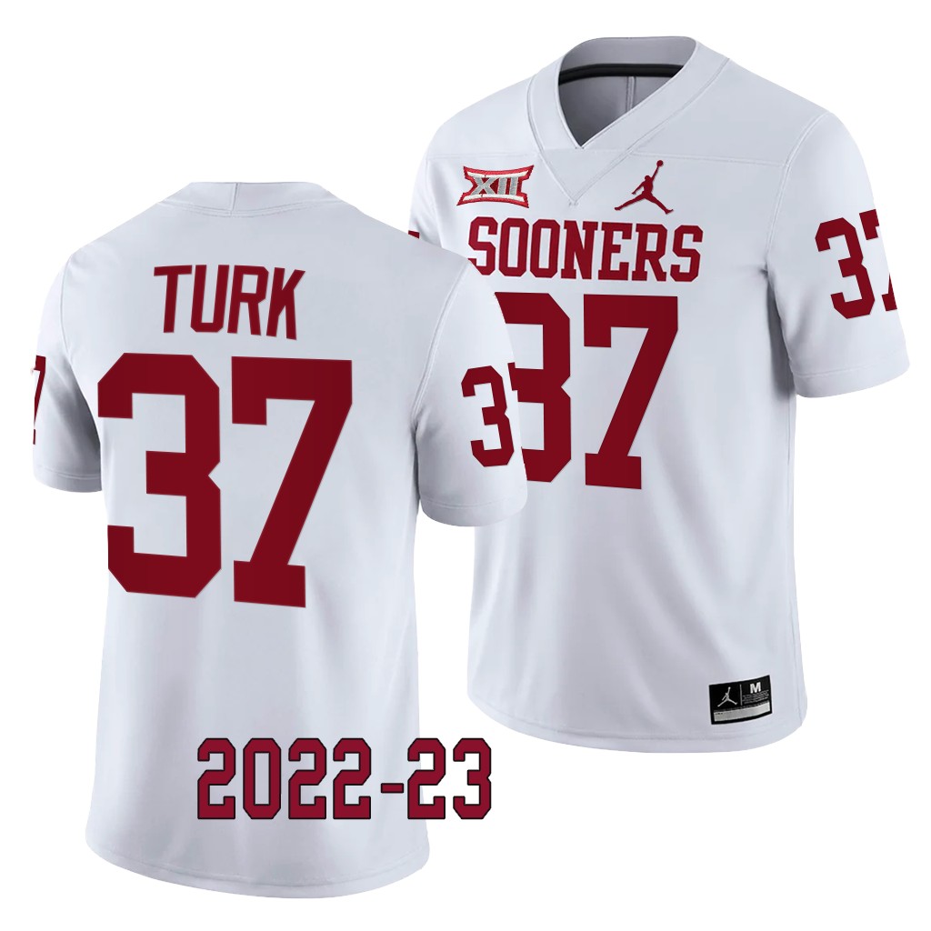 Michael Turk Oklahoma Sooners 2022-23 College Game Jersey White #37 Uniform BFJ91GXV