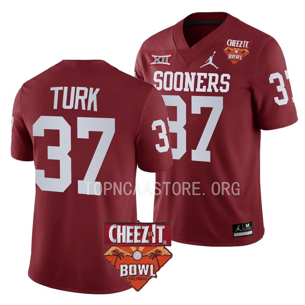 Michael Turk Oklahoma Sooners Cheez-It Bowl #37 Jersey Crimson College Uniform 6BPQ1GXV