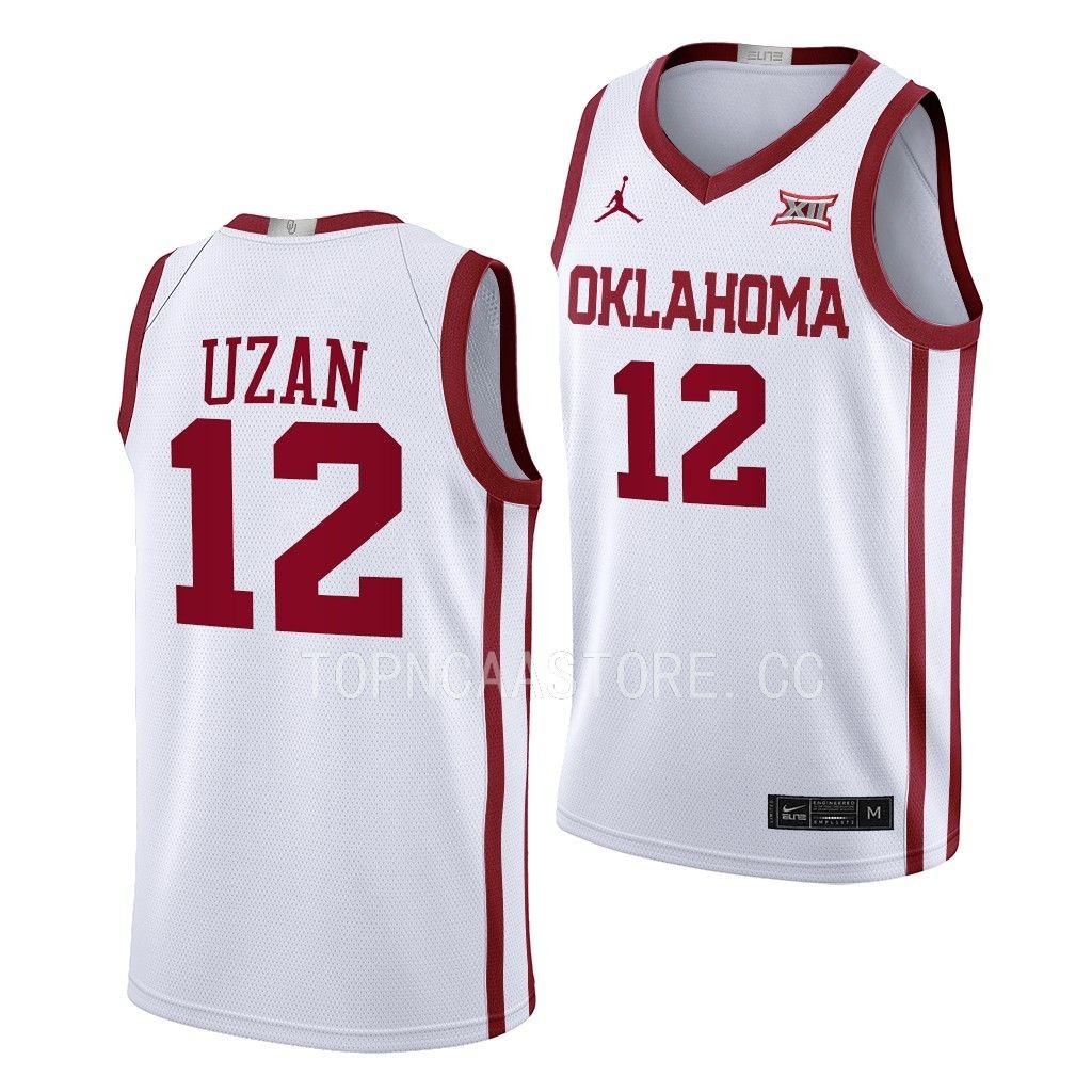 Milos Uzan Oklahoma Sooners #12 White College Jersey 2022-23 Home M2JXAGXV