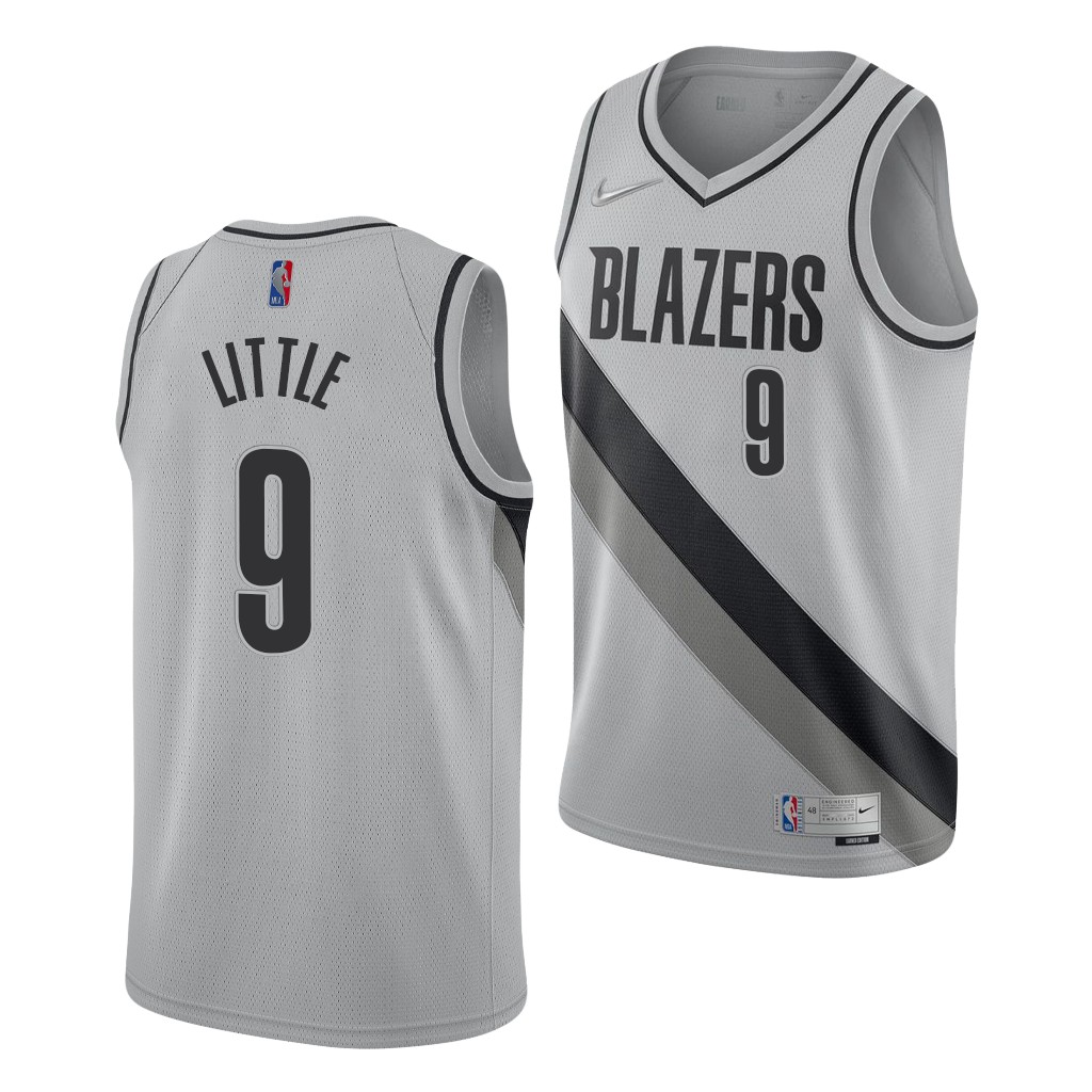 Nassir Little #9 Blazers Earned Gray Jersey North Carolina Tar Heels Draft SWFX4GXV