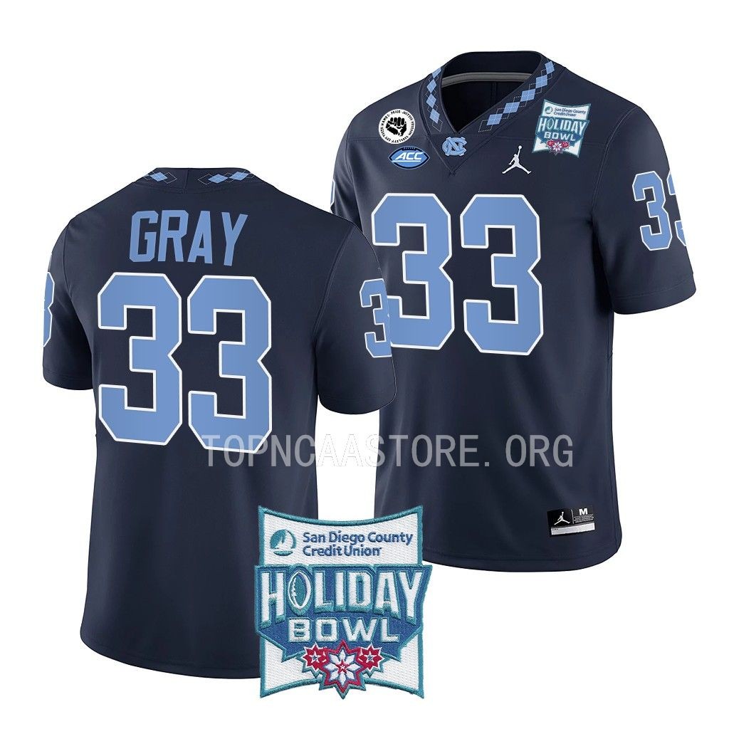 North Carolina Tar Heels Holiday Bowl Cedric Gray #33 Navy Alternate Jersey QXYCOGXV