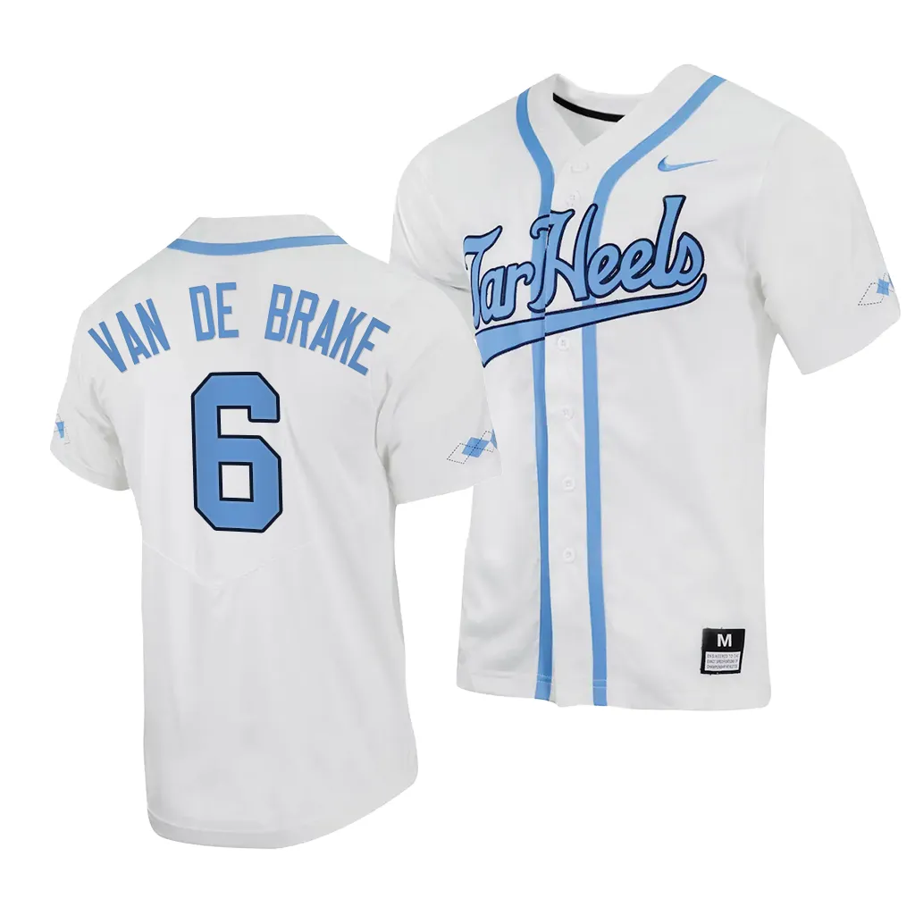 North Carolina Tar Heels Jackson Van De Brake White #6 Jersey Full-Button BSUHCGXV