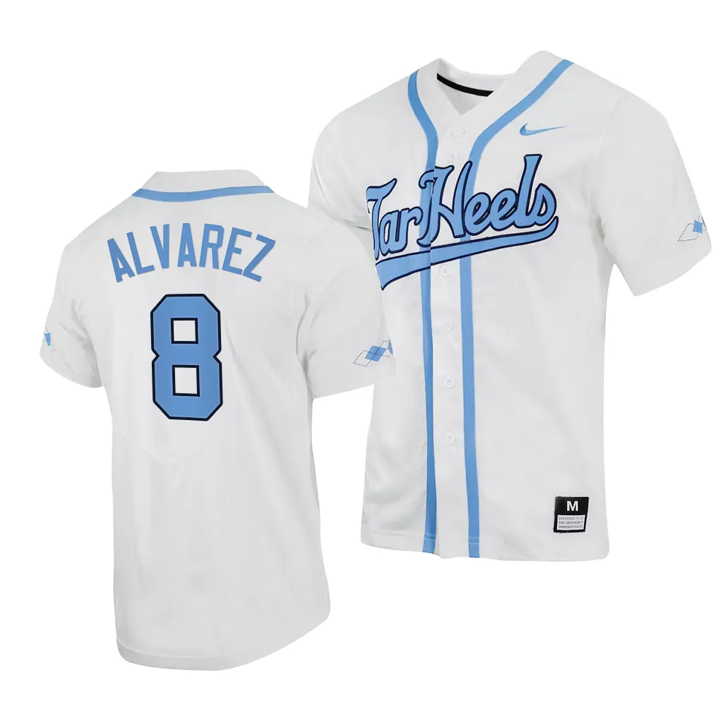 North Carolina Tar Heels Patrick Alvarez White #8 Jersey Full-Button OHN1GGXV