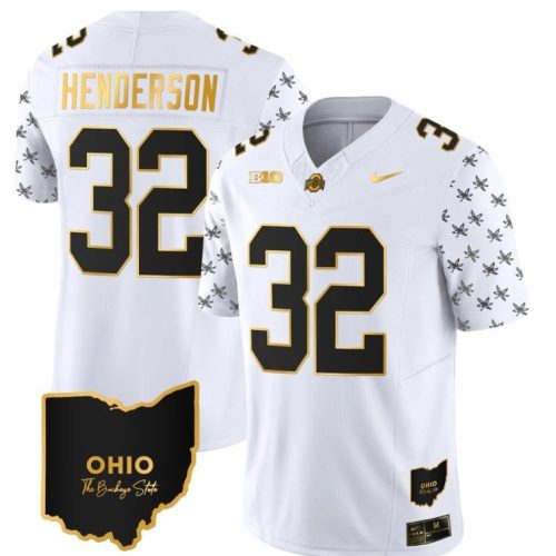 Ohio State Buckeyes Treveyon Henderson Jersey #32 College Football Stitched Alternate White Gold 9XOONGXV