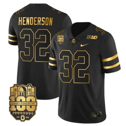 Ohio State Buckeyes TreVeyon Henderson Jersey #32 College Football Stitched Black Gold KYIJ1GXV