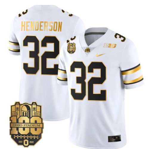 Ohio State Buckeyes TreVeyon Henderson Jersey #32 College Football Stitched White Gold D0ZZ3GXV