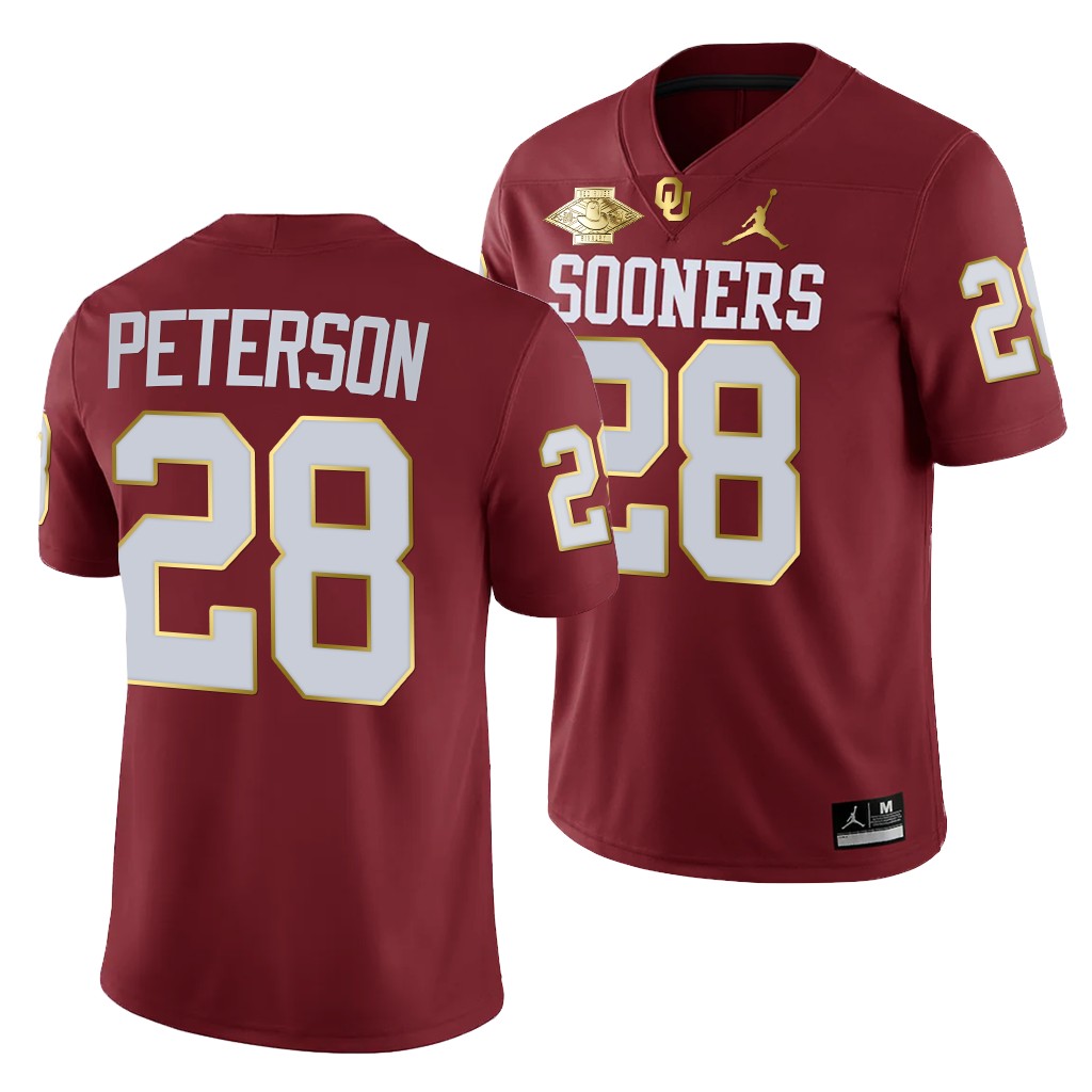 Oklahoma Sooners 28 Adrian Peterson Crimson Red River Showdown Jersey Men LPAOLGXV