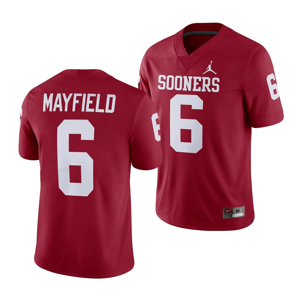 Oklahoma Sooners Baker Mayfield Crimson Alumni Game Player Jersey KUQZXGXV