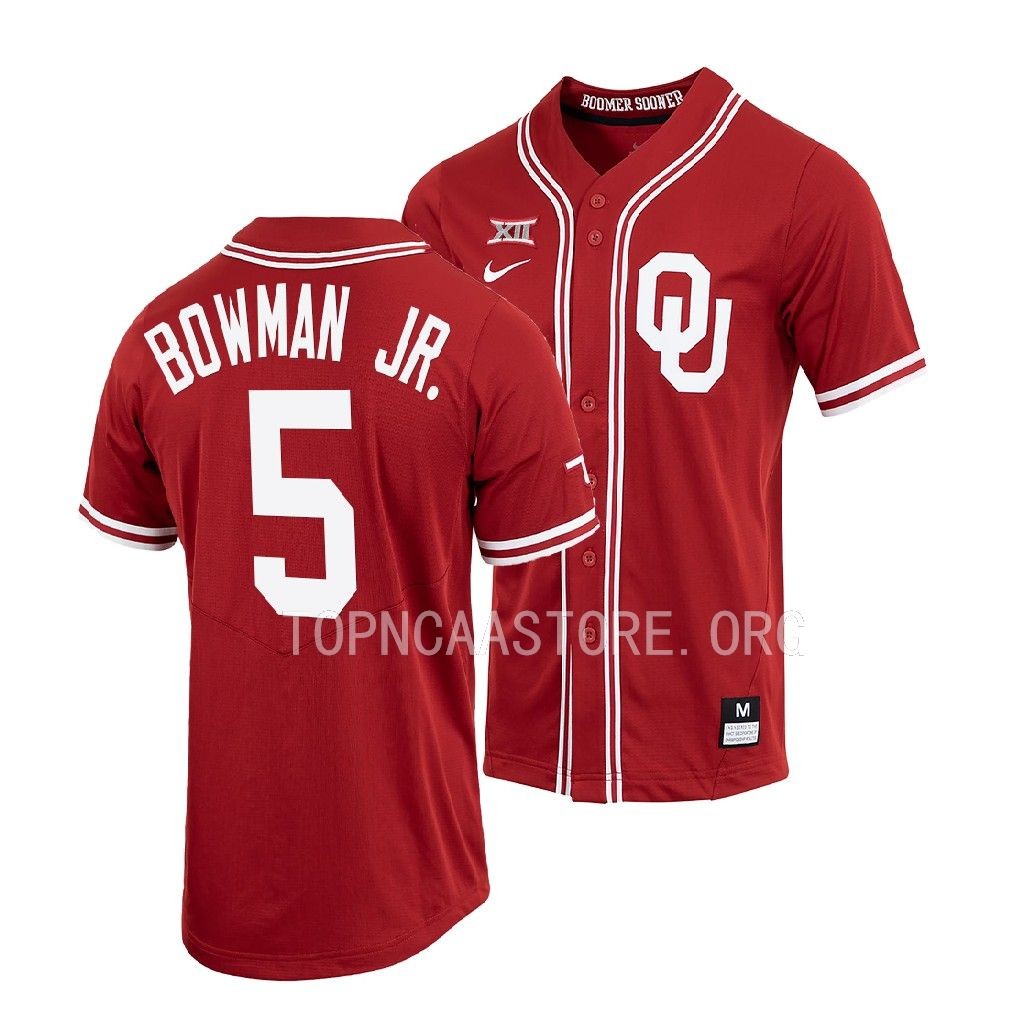 Oklahoma Sooners Billy Bowman Jr. Shirt Crimson #5 Jersey Full-Button SJDUXGXV