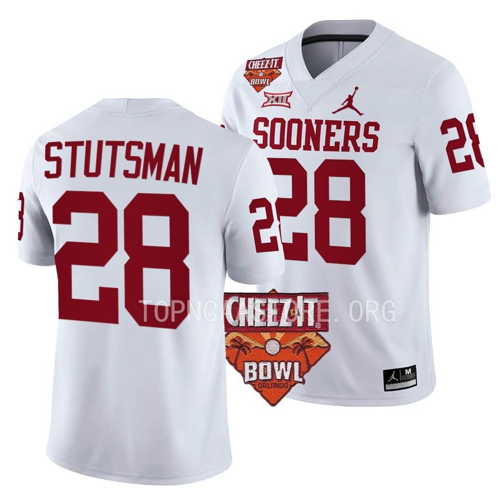 Oklahoma Sooners Cheez-It Bowl Danny Stutsman #28 White College Jersey 1IQJFGXV