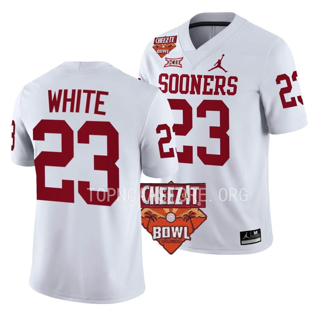 Oklahoma Sooners Cheez-It Bowl DaShaun White #23 White College Jersey PPICUGXV