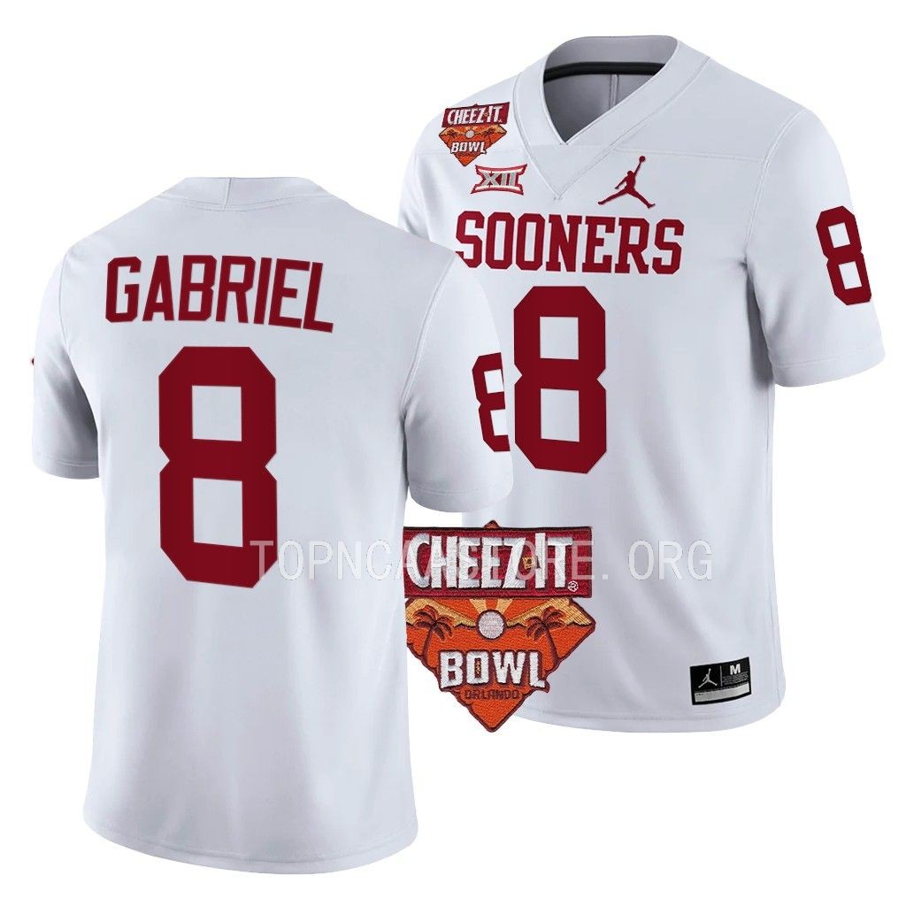 Oklahoma Sooners Cheez-It Bowl Dillon Gabriel #8 White College Jersey OLGEMGXV