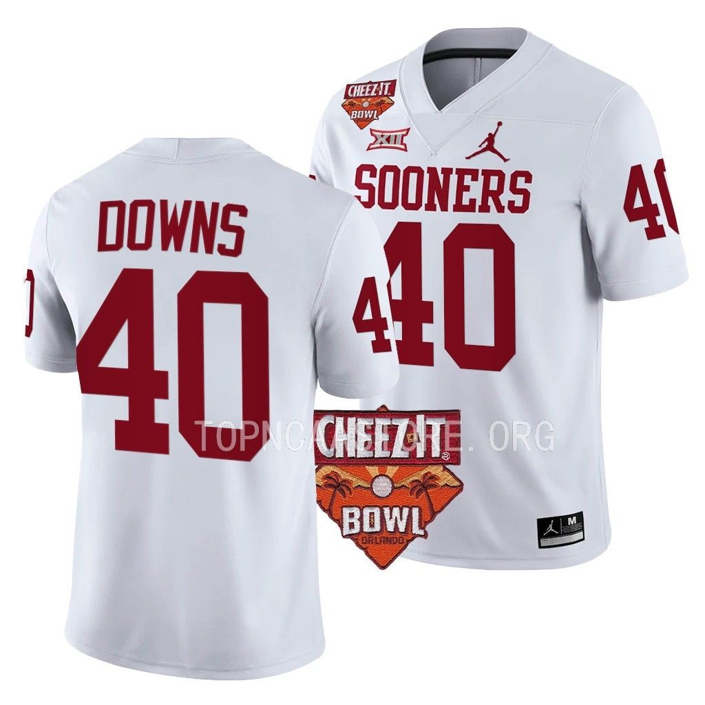 Oklahoma Sooners Cheez-It Bowl Ethan Downs #40 White College Jersey YWRVNGXV