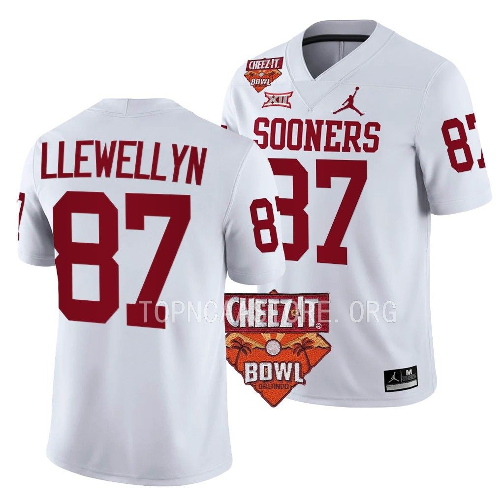 Oklahoma Sooners Cheez-It Bowl Jason Llewellyn #87 White College Jersey MMJDNGXV