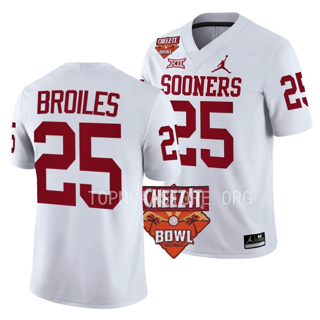 Oklahoma Sooners Cheez-It Bowl Justin Broiles #25 White College Jersey KT2PZGXV