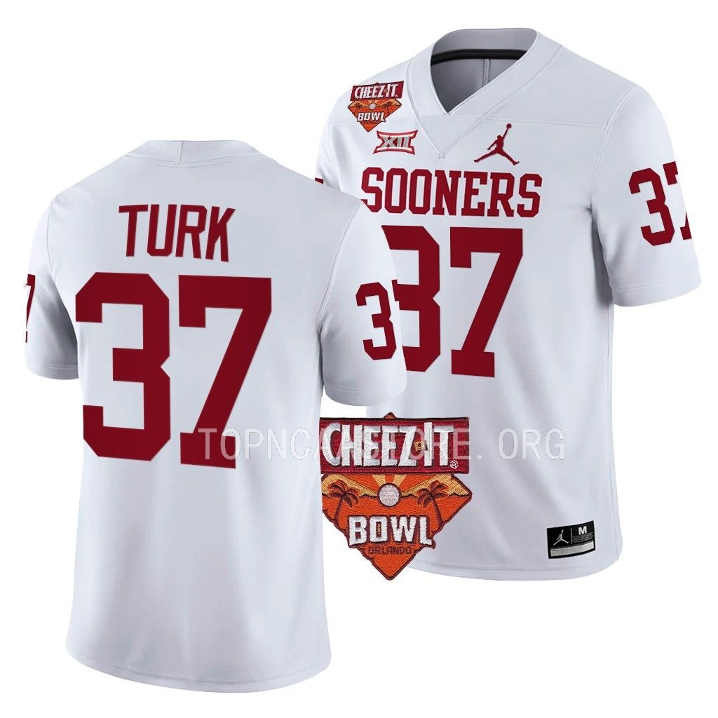 Oklahoma Sooners Cheez-It Bowl Michael Turk #37 White College Jersey HYC11GXV