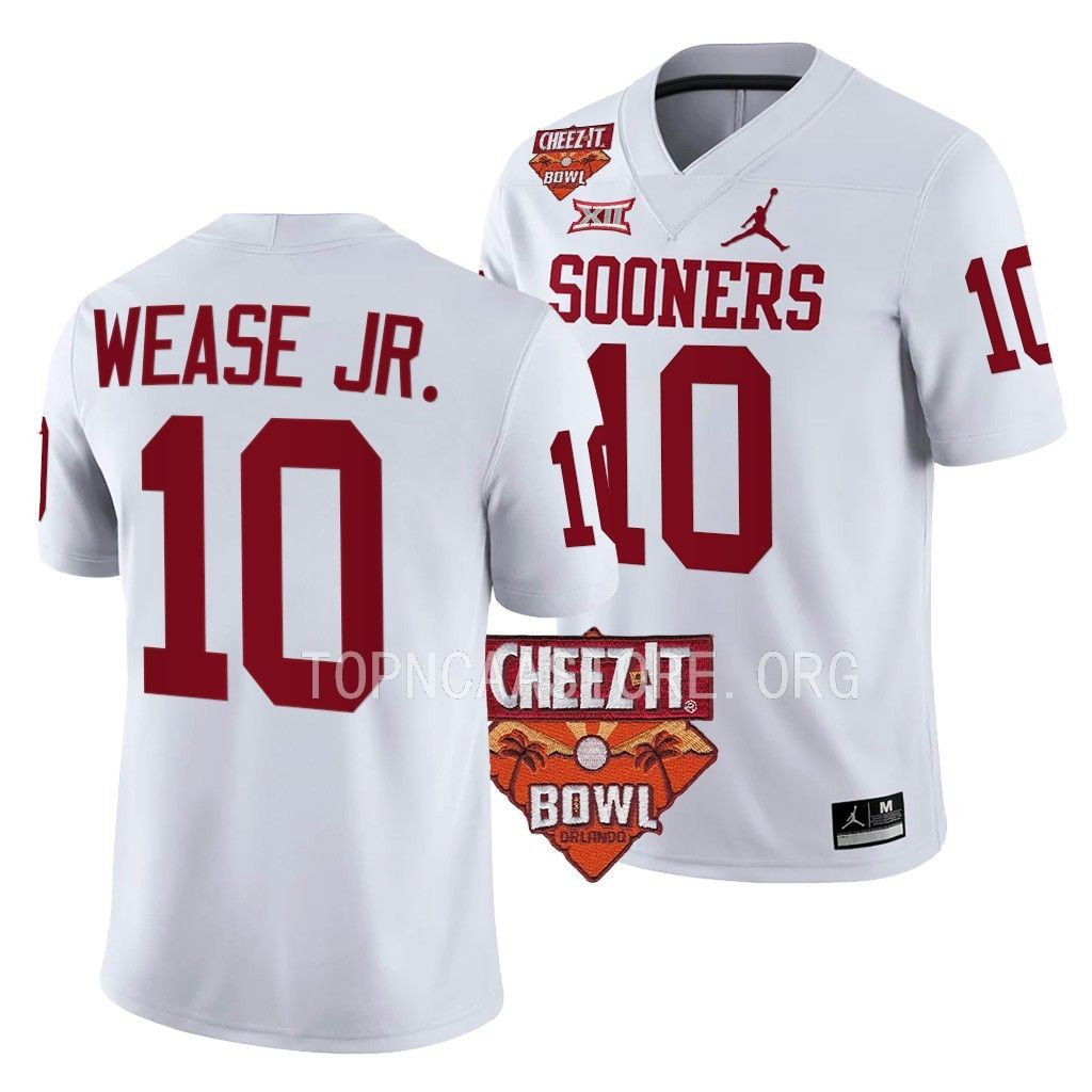 Oklahoma Sooners Cheez-It Bowl Theo Wease #10 White College Jersey BS2L2GXV