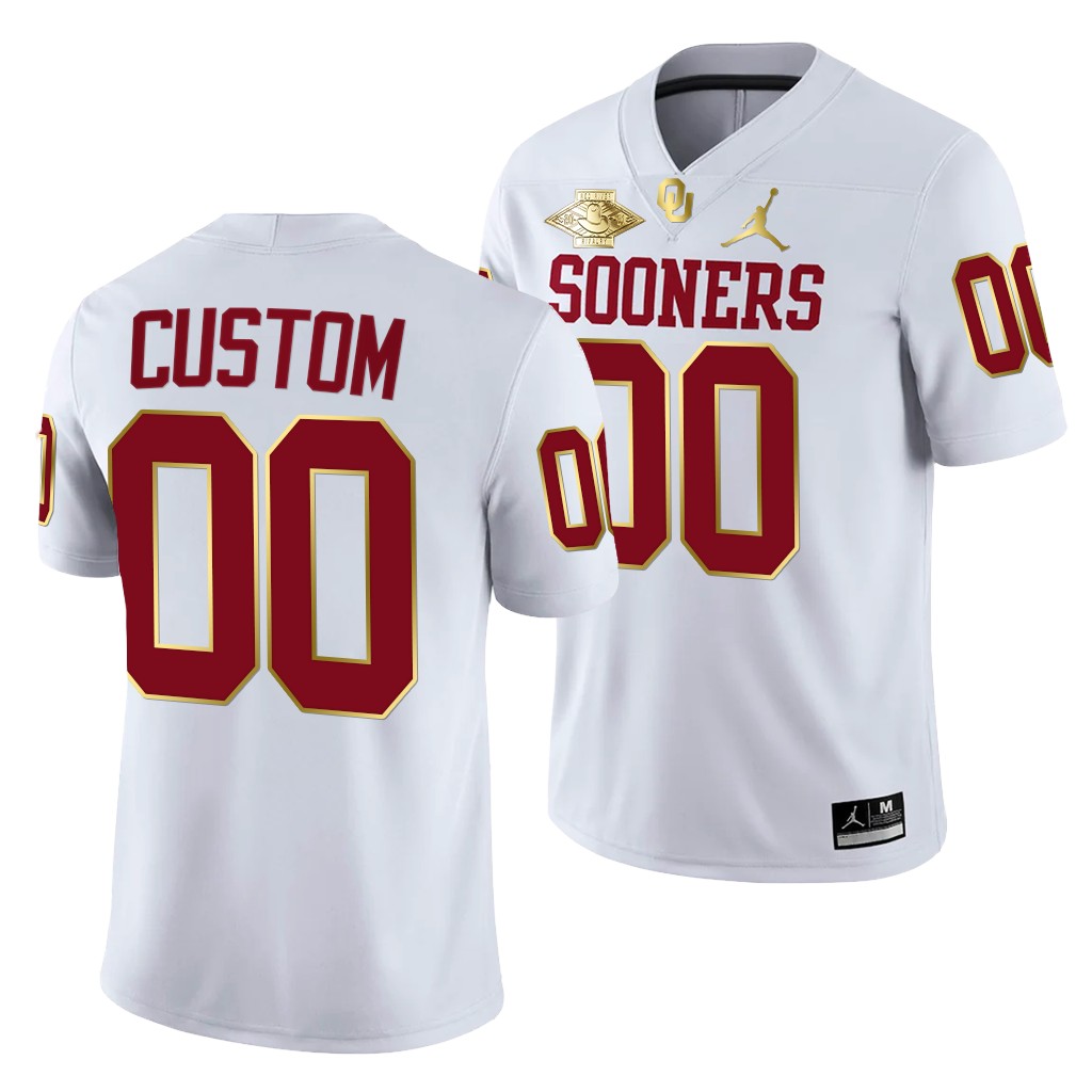Oklahoma Sooners Custom 00 White Red River Showdown Golden Patch Jersey Men ME5ERGXV