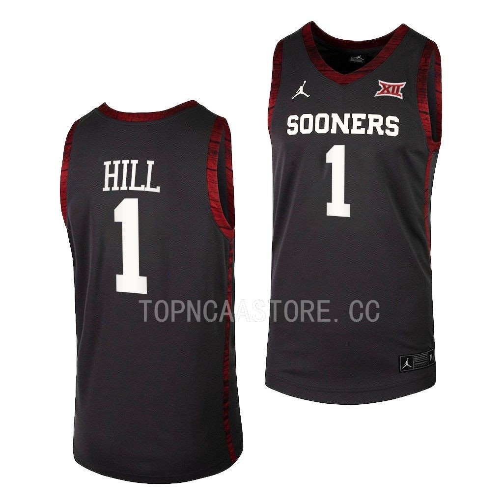 Oklahoma Sooners Jalen Hill College uniform Anthracite #1 Jersey 2022-23 UBJDIGXV