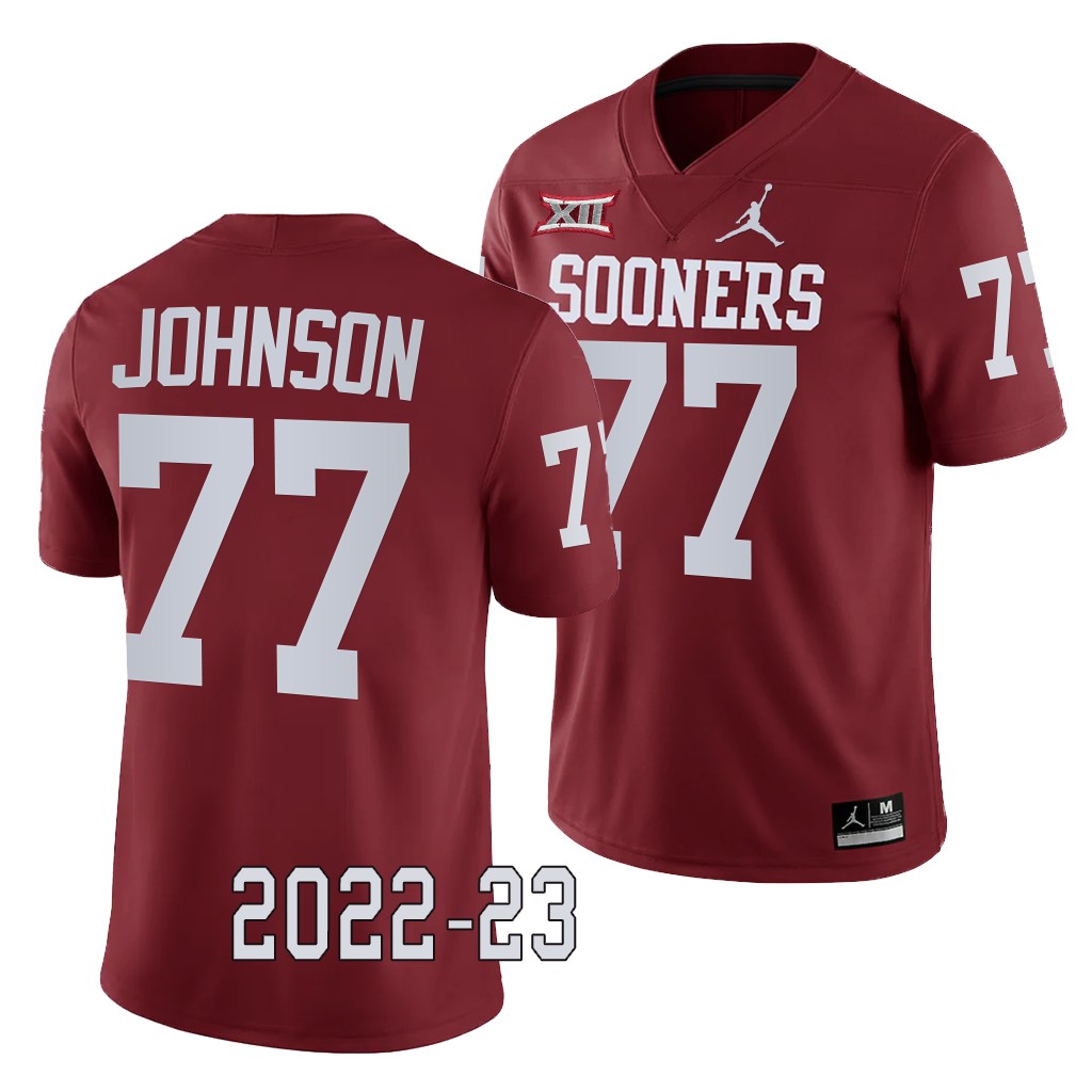 Oklahoma Sooners Jeffery Johnson College Jersey #77 Crimson 2022-23 Game Uniform IZY7FGXV