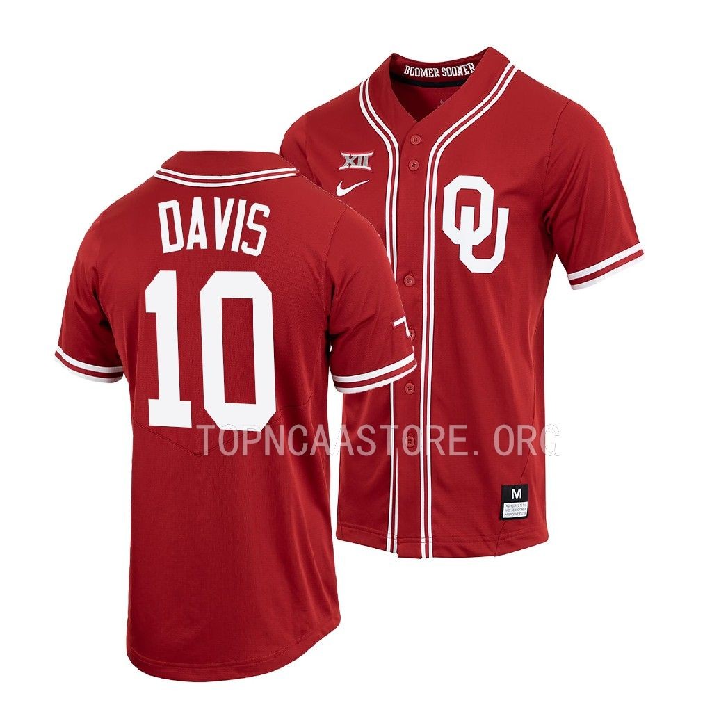 Oklahoma Sooners Kale Davis Shirt Crimson #10 Jersey Full-Button NTKGJGXV