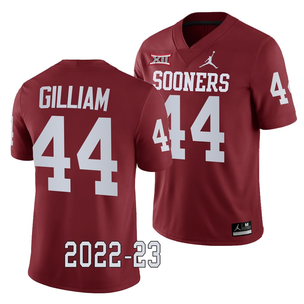 Oklahoma Sooners Kelvin Gilliam College Jersey #44 Crimson 2022-23 Game Uniform 4GX5AGXV
