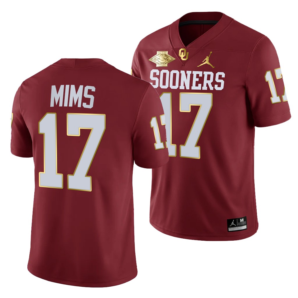 Oklahoma Sooners Marvin Mims 17 Crimson Red River Showdown Golden Edition Jersey Men BFVDDGXV