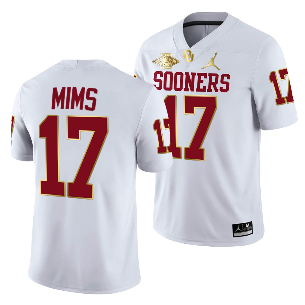 Oklahoma Sooners Marvin Mims 17 White Red River Showdown Golden Patch Jersey Men FIEO7GXV