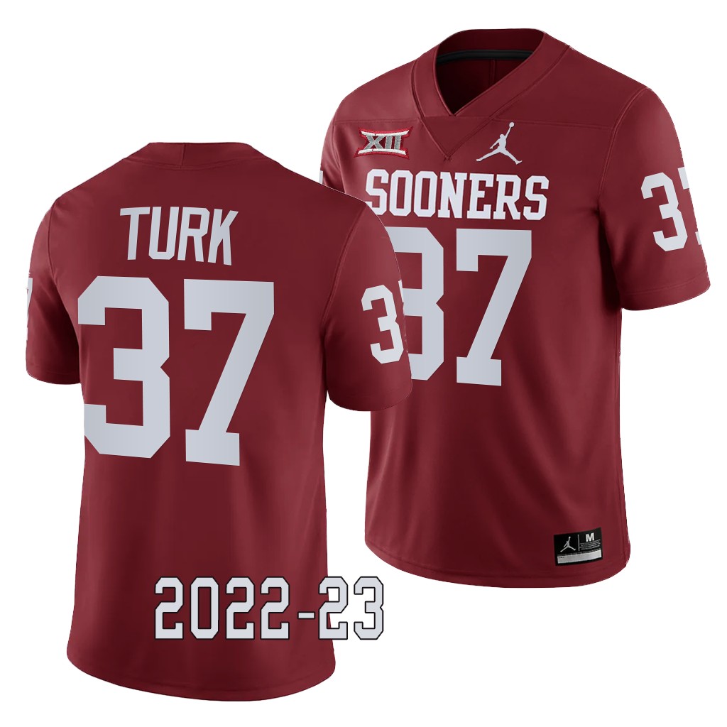 Oklahoma Sooners Michael Turk College Jersey #37 Crimson 2022-23 Game Uniform S1CPGGXV