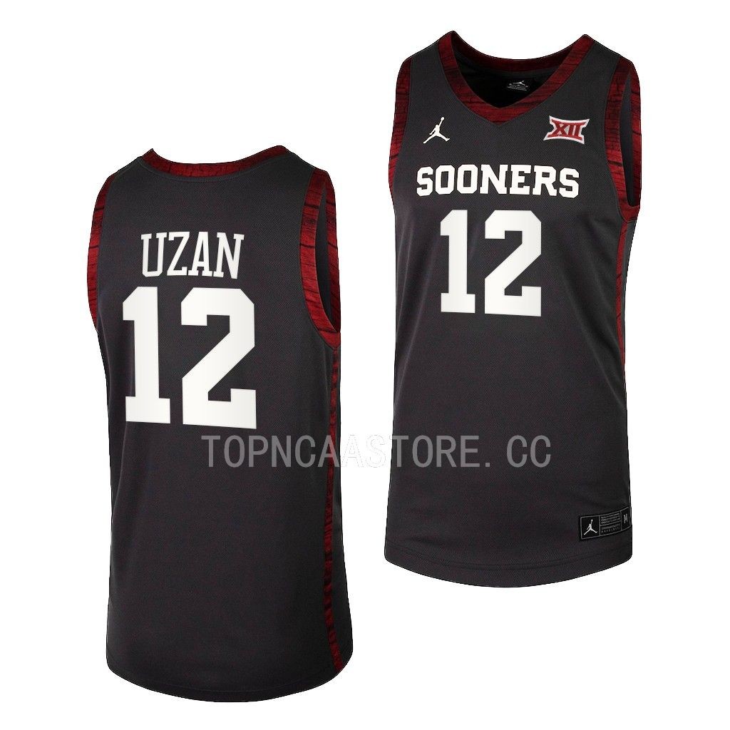 Oklahoma Sooners Milos Uzan College uniform Anthracite #12 Jersey 2022-23 VYZXCGXV