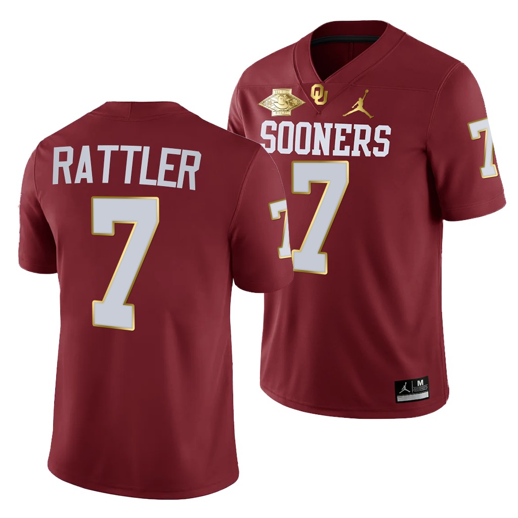 Oklahoma Sooners Spencer Rattler 7 Crimson Red River Showdown Golden Edition Jersey Men 64EI2GXV