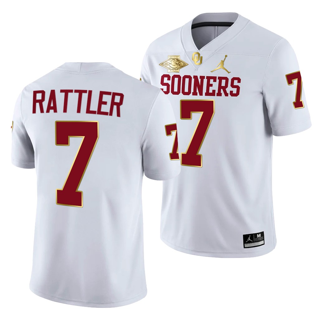 Oklahoma Sooners Spencer Rattler 7 White Red River Showdown Golden Patch Jersey Men TAPNVGXV