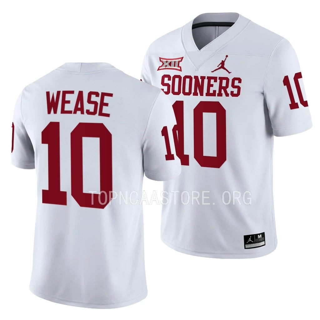 Oklahoma Sooners Theo Wease Jersey College White #10 Game Shirt GK7KDGXV