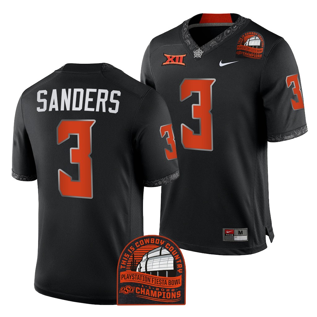 Oklahoma State Cowboys Spencer Sanders Fiesta Bowl Champions Jersey #3 Black CFP Uniform ATKD7GXV