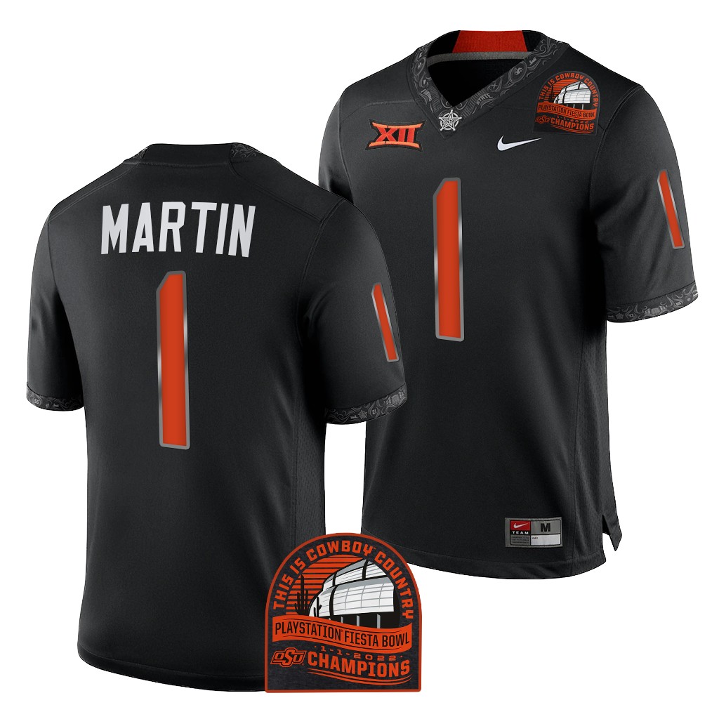 Oklahoma State Cowboys Tay Martin Fiesta Bowl Champions Jersey #1 Black CFP Uniform YGJMSGXV