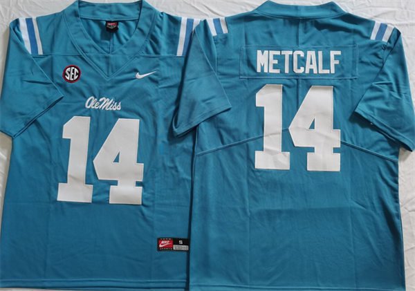 Ole Miss Rebels #14 Dk Metcalf Jersey Light Blue F.U.S.E. Limited Football Game 6J1UGGXV