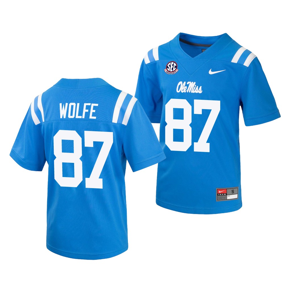 Ole Miss Rebels Hudson Wolfe 87 Powder Blue Jersey College Uniform JCGETGXV