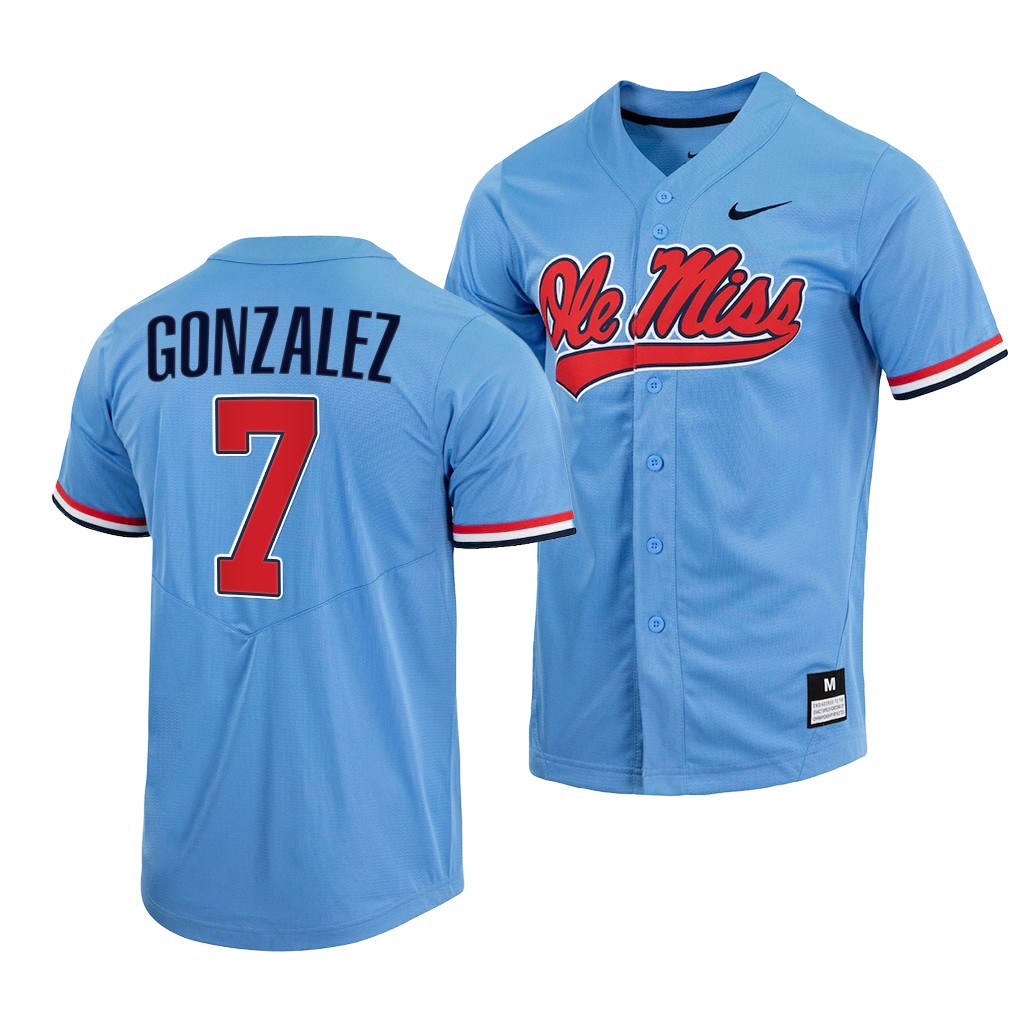 Ole Miss Rebels Jacob Gonzalez College Full-Button Blue #7 Jersey NJ0VBGXV