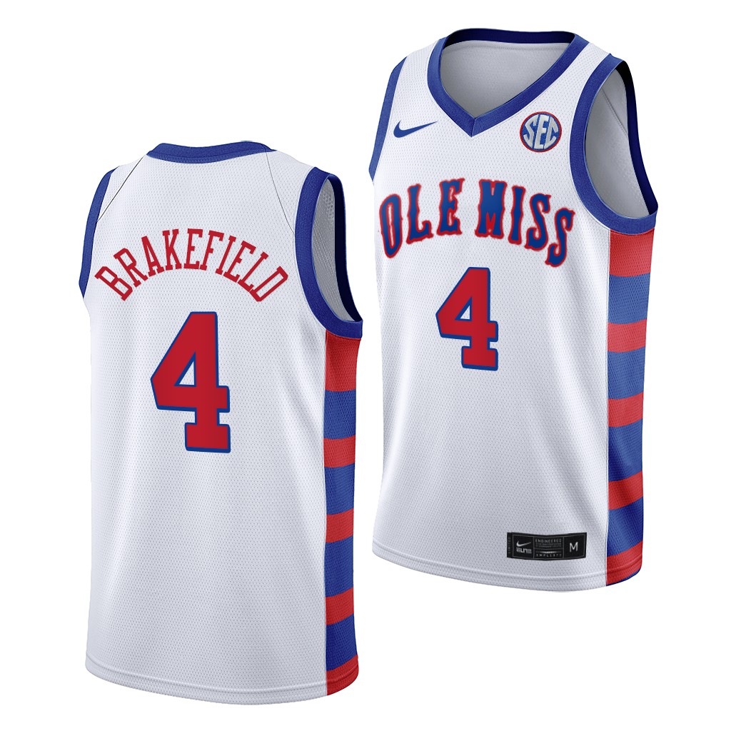 Ole Miss Rebels Jaemyn Brakefield #4 White Throwback Jersey transfer CMMJ6GXV